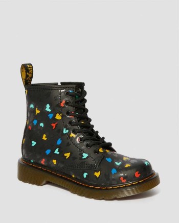 Dr Martens Junior 1460 Leather Heart Printed Šnurovacie Čižmy Detske Čierne Viacfarebný | 1394-RHDCJ